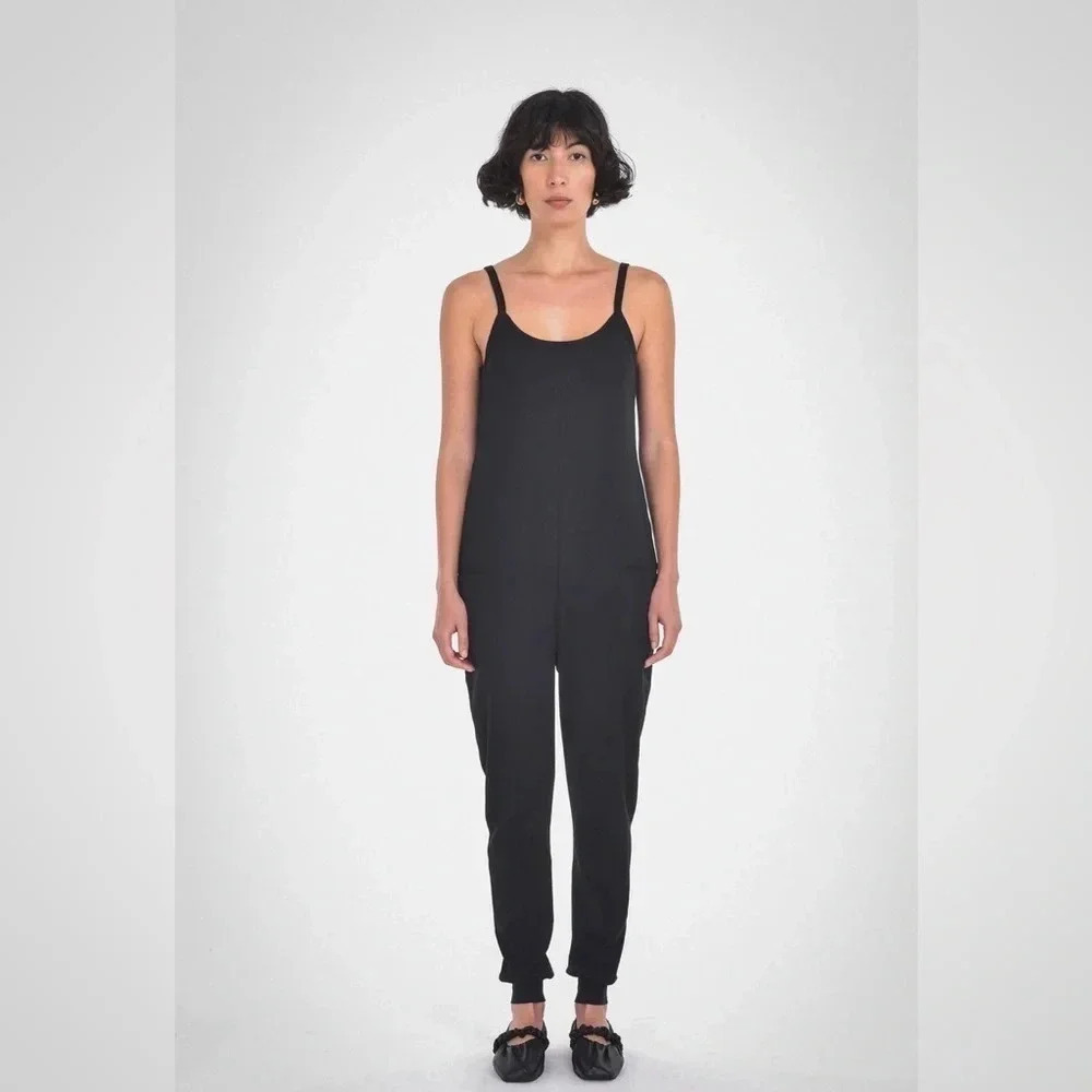 Paper Label Black Nicola Playsuit Ribbed Knit‎ Cotton Lounge Jumpsuit Size XS